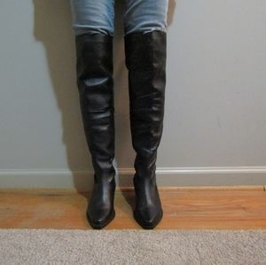 NEVER WORN. Knee-high black heeled boots.